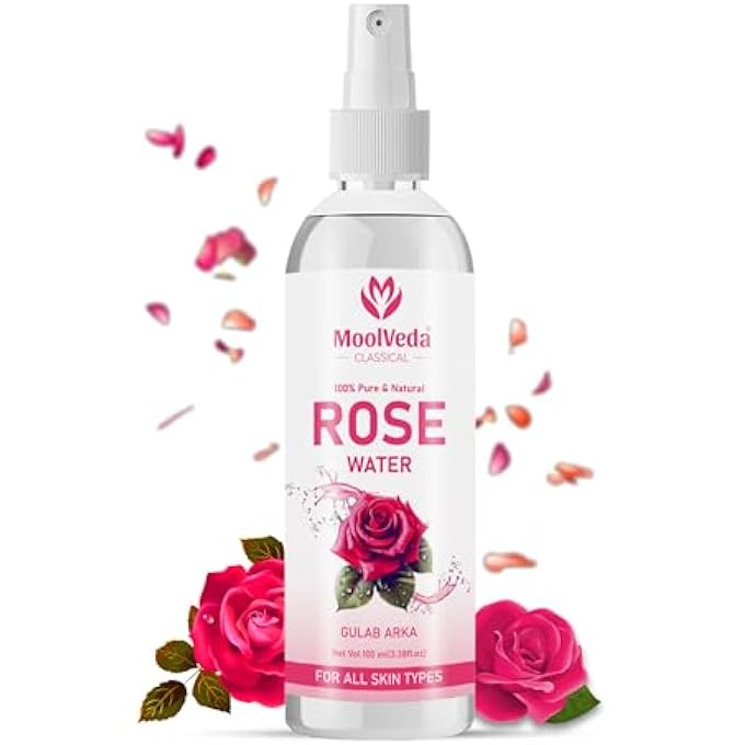 Moolveda PREMIUM ROSE WATER(GULAB JAL) /FACE TONER | ALCOHOL FREE | CLEANSES, HYDRATES & MOISTURISES SKIN | BALANCES & RESTORES SKIN'S PH LEVELS | FOR ALL SKIN TYPES, 100ML - Image 1
